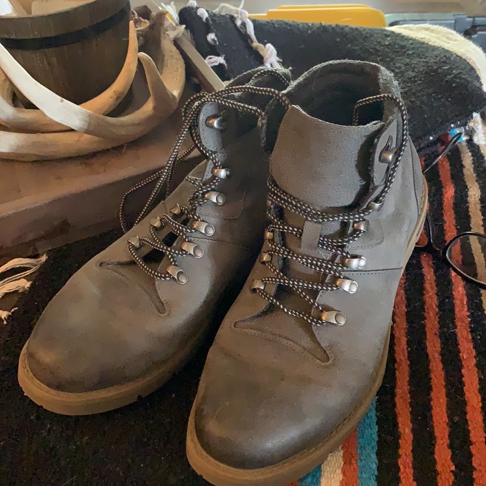 Distressed hiking/work boots.